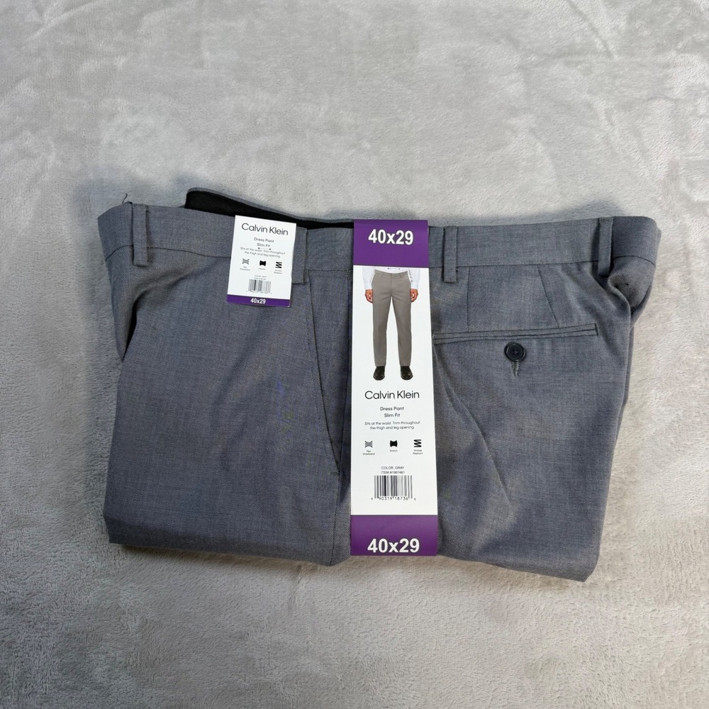 Calvin Klein Dress Pant Slim Fit Mens 40x29 Gray Stretch Flex Waistband 1967481